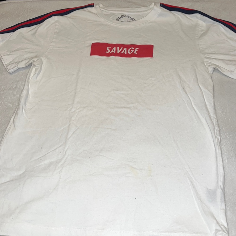 Short Sleeved White Savage Tee - Size Small